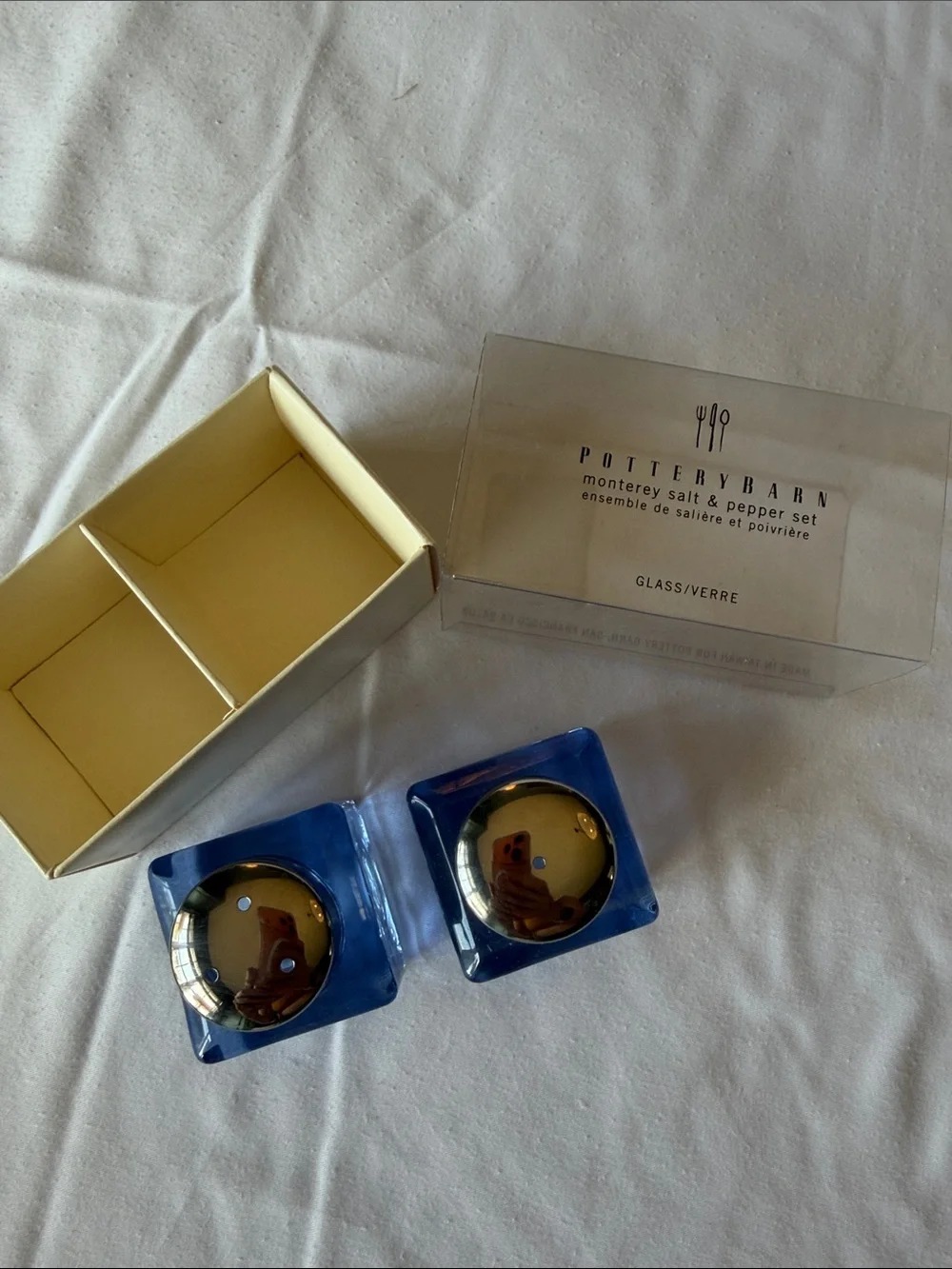 Vintage Pottery Barn Monterey Salt & Pepper Set - Blue Glass
